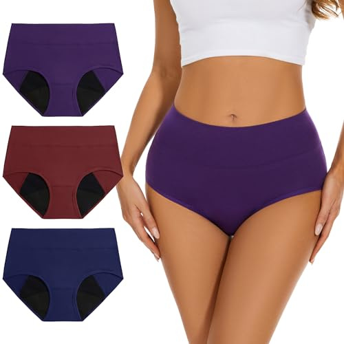 Allbase Incontinence Underwear for Women High Absorbency Period Panties Ladies Leakproof Protective Menstrual Postpartum Bladder Control Washable Cotton Briefs Multipack