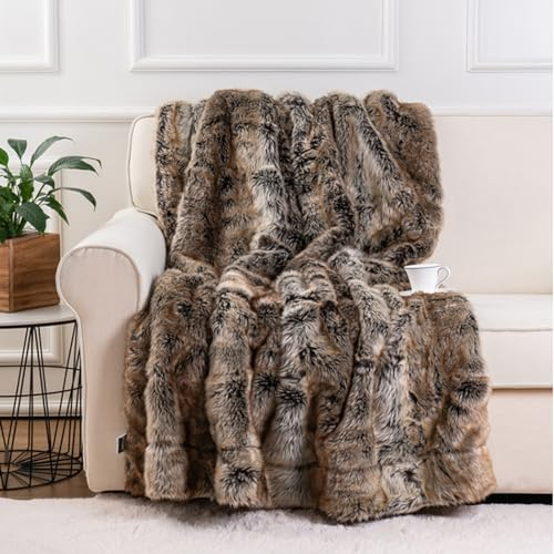 CLOYAO Felldecke,Webpelzdecke,Tagesdecke,Fellkissen,Lang Plüsch Wolldecke,Deko Kuscheldecke Fell Flauschig - unterscheidliche Farben und Größen (150x200 cm,Braun)
