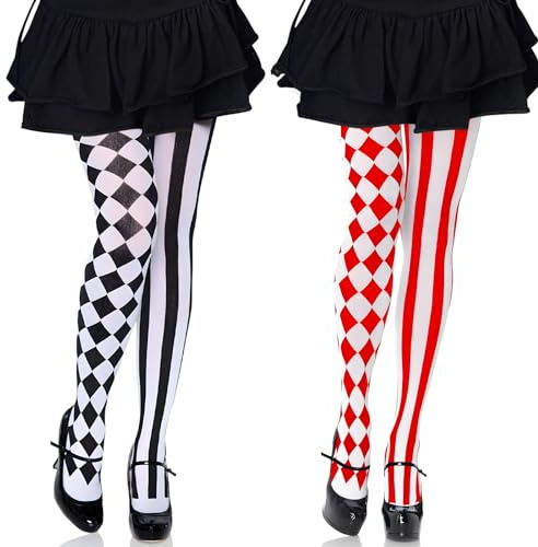 BOFUNX 2 paia Collant Colorati Donna Collant Clown Harlequin Tights Calze Lunghe Colorate per Donna Ragazza Carnevale Cosplay Halloween Festa
