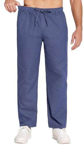COOFANDY Jeans herr stretch bomull slip-jeans byxor med elastiskt midjeband, Twill denim mörkblå, L