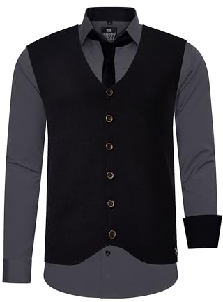 Rusty Neal Herren Hemd Weste Krawatte 3er Set Hochzeit Party Oberteil Outfit Kontrasthemd & Schwarz Weste & Krawatte Einfarbig S M L XL XXL 3XL 4XL 5XL 6XL Set 44_412_99, Größe:M, Farbe:Anthrazit