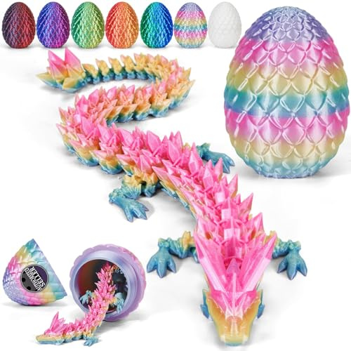 Merrwon 3D-Gedruckter Drache (28,5 cm) mit Drachenei – Kreatives Spielzeug, Geschenk und Deko, Laser-Regenbogen