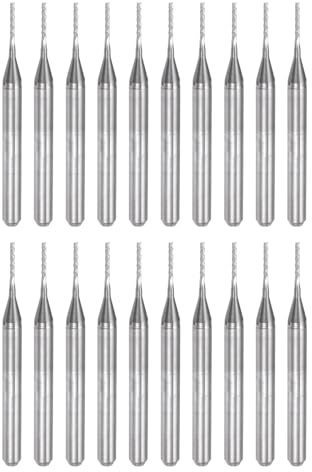 QUARKZMAN 20pz 0,8mm Punte Fresa 1/8 Punte Router CNC Metallo Duro Integrale Codolo Dritto Taglierina Incisione con Coltello Mais per Intaglio Legno Fresatrice Circuito Stampato PCB