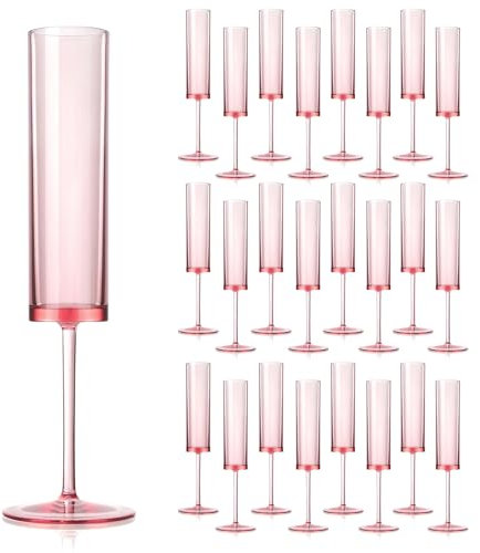 24 Pieces Acrylic Pink Champagne Flutes 5.4 OZ Square Champagne Glasses Stemmed Coupes Reusable Wedding Toasting Glasses Rose Bride Wine Glasses For Birthday Party Wedding Anniversary Christmas