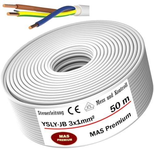 MAS Premium Von 5 bis 250 m YSLY-JB 3x1 mm² Flexibles Steuerkabel grau Verlege Kabel Mess-, Kontroll- und Regelungsleitung für Werkzeugmaschinen Steuerleitung (50m)