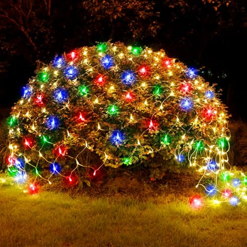 WoskjXas Rete di Luci All'aperto, 198LEDs 2 * 3M Giardino Rete Tenda Decorative Luce, 8 Modalità Luci di Natale a Rete, LED Catene Luminose Impermeabile per Giardino Balcone Sentiero