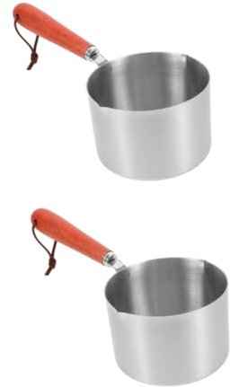 Amosfun 2St Ölgießtopf aus Edelstahl schmelztopf kleiner milchtopf Öltopf mit Dual Pour Öltopf mit Holzgriff daran arbeiten wok kleiner Soßentopf aus Metall Soßentopf mit Holzgriff hölzern