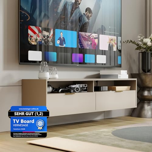 TV-Board Queen (Kaschmir, Q140) – Fernseh-Lowboard & Schrank mit Kabelmanagement – Sideboard für Wohnzimmer | TV-Tisch, Kommode, Fernseh-Regal | Modern Living Room Cabinet