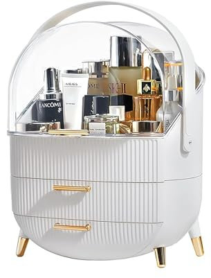 Zuvo Makeup Organiser with 2 Large Drawers – Expandable Skincare & Cosmetic Storage for Vanity & Dressing Table – White, Stylish & Durable