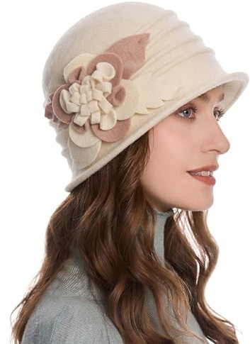 ZLYC Damen Winter Wolle Fischerhüte Blumen 1920s Vintage Bowler Hut