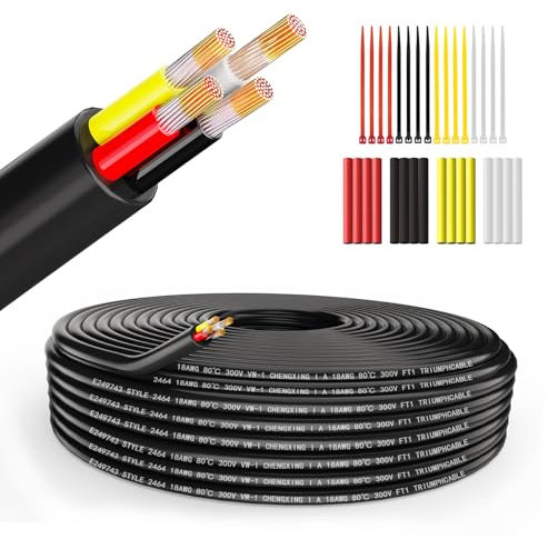 Wirelume 18AWG 4x0,75 mm² Elektrischer Kabel 4 Adrig Kabel 5V/12V/24V verseilt PVC Stromkabel 10FT/3M Niederspannung verzinnt Kupferkabel Mantelleitung Feuchtraumkabel Elektrokabel