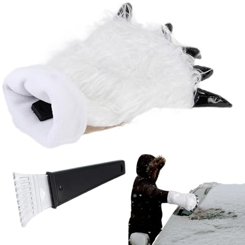 Schneeschaber für Auto mit Handschuh, Fenster Eiskratzer, Bärenklaue Handschuhe mit Eiskratzer, Warm Auto Windschutzscheibe Schaber Fäustling