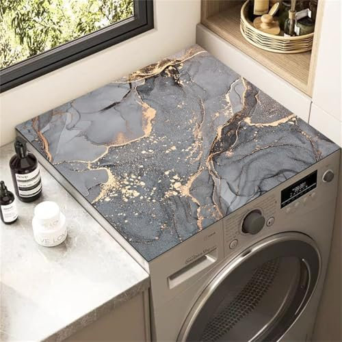 Highdi Marbre Housse de Protection pour Machine à Laver Top, 3D Coussin de Machine à Laver Antidérapant Housse de Machine à Laver pour Machine à Laver Ou Sèche-Linge (60x60cm,Gris 1)