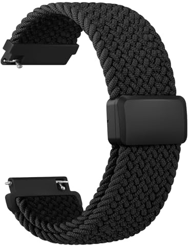 Nylon Strap for Samsung Galaxy Watch 3 45mm/Galaxy Watch 46mm/Huawei GT 2 46mm, 22mm Width Braided Stretchy Strap for Samsung Gear S3 Frontier (Black)