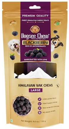 Dogsee Himalayan Yak Cheese Chews with BlackBerry 130g (Large - 1 Chew) | Rich in Antioxidants | Fight Plaque & Tartar | Long Lasting Dental Dog Chews