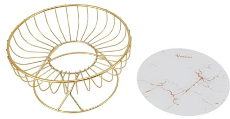 KIMISS Corbeille à Fruits Ronde, Bol Creux en Métal Doré de Grande Capacité Ronde Fruitmand Goud Bol à Fruits Support pour Dessert Collations Pain S Fond Noir avec Rayures Dorées Bols