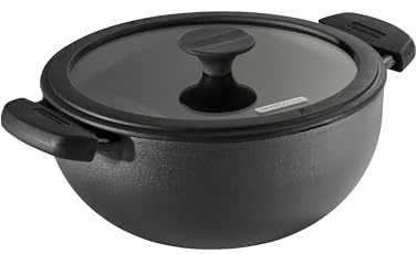 Tramontina Utsava Kadai de hierro fundido presazonado de 3.9 cuartos de galón con tapa, olla Kadhai para cocina india