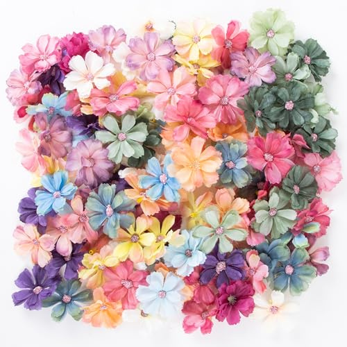 Foshird 100 Stück Kunstblumen zum Basteln 4.5cm Künstliche Blumen Deko Bunt Seidenblumen Wie Echt Fake Flowers Blumenköpfe Frühling Deko für DIY Hochzeit Home Party
