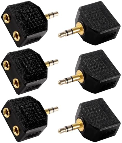 KUOQIY 6 Stücke 3.5mm Klinke Stereo Audio Adapter Verteiler, 3.5mm Stereo Klinkenstecker auf 2x3.5mm Buchsen Splitter, Kopfhörer 2-Fach Adapter, Vergoldet