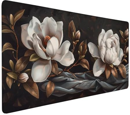 Tapis de Souris Blanc 1000 x 500 x 3 mm Tapis de Souris xxl Fleur Base Antidérapant Étanche Caoutchouc, Coutures sur Les Bords Haute Précision et Vitesse pour Gamer, Ordinateur, Fourniture Bureau X-11