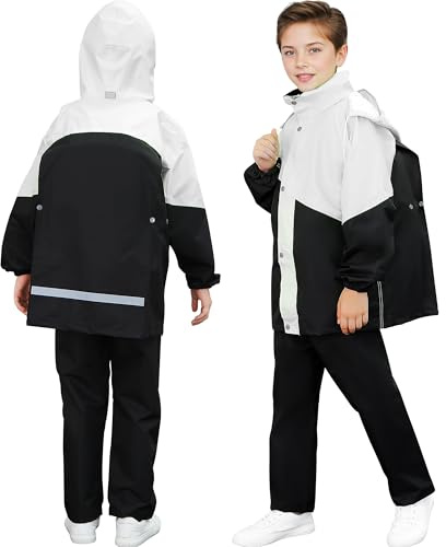 Baogaier Kids Waterproof Suit Boys Hooded Raincoat and Rain Trousers Set