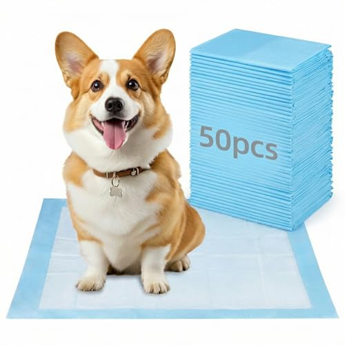 QWORK® 50 Stück Welpen Unterlagen, 55x85cm 6 Schichten Haustiere Trainingsunterlagen, Hochsaugfähige PIPI Matten, für Welpen, Kleine Haustiere