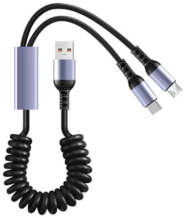 KAHDGSS Spring Coils Charging Cord for MicroUSB Phones/Tablets, 66W Fast Speed Charging Type C Data Syncs Cable