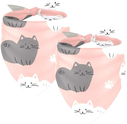 Hundehalstuch, verstellbar, Dreieckstuch für kleine, mittelgroße und große Hunde, Katzen, Haustiere, Rosa, Katzenpfoten, 2 Stück