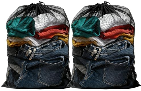 2pcs Laundry Bags for Washing Machine Mesh Laundry Bags for Washing Machine Large 70×90cm Black Polyester Laundry Net Bags with Drawstring Washing Bags for Laundry Delicates Beddings