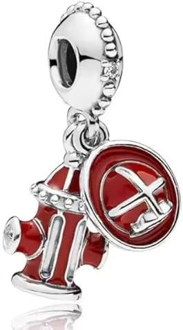Charm Poteau à Incendie et Casque de Pompier en Argent Sterling 925 – Symbole de Courage & Héroïsme – Compatible Bracelets Européens – Bijou Fantaisie Original pour Femme et Fille