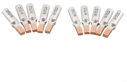 DTLC Wire Terminal Cable Lugs Copper Aluminum Wiring Connectors for Circuit Breaker 10-25mm2 Electrical Power Fittings Set of 10pcs Silver Gold(DTLC-16)