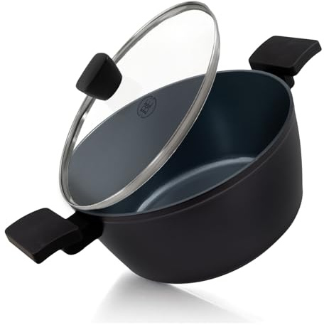 BE Living Kochtopf mit Deckel Ø 24 cm (4.2 L) Induktion Topf, Non Stick Keramik Antihaft, Ohne ptfe und pfoa, Schwarz, Delight Serie