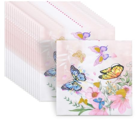 40 Servietten Frühling, Servietten Geburtstag mit Blumen und Schmetterlingen, Papierservietten für Party, Hochzeit, Alltag,Blumenmuster für Party Dekoration,Frühling, 33x33cm