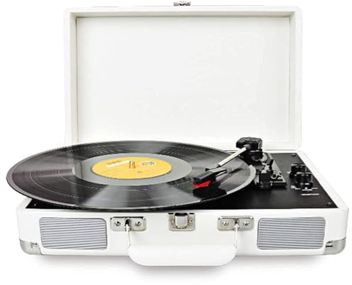 Giradischi giradischi con trasmissione a cinghia a 3 velocità con altoparlanti stereo integrati, design valigia e uscita USB/RCA/cuffie