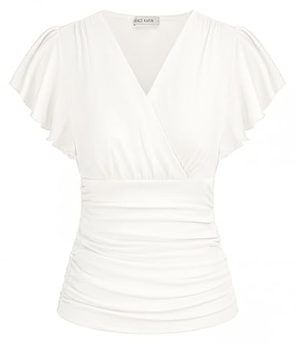 GRACE KARIN Dam chiffong blus toppar Puffed korta ärmar vintage eleganta toppar T-shirt CL0913S22