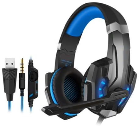 EXQIOUR Cuffie da gioco G9000 con controllo in linea, design ergonomico con microfono a cancellazione del rumore e bassi Surround Sound Over Ear