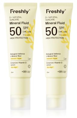 Freshly | Pack Fotoprotector Facial Natural SPF 50+ | Crema Solar Facial Mineral | 2 x 50 ml | con Filtros Minerales y Activos Antioxidantes
