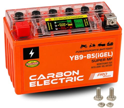 Motorradbatterie iGEL 12V Wartungsfrei mit Batterietester – Motorrad Akku für Roller Quad ATV Scooter – Verschiedene Modelle (9Ah YB9-BS)