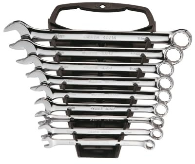 SATA ST09020SJ Ringmaulschlüssel, Gabelringschlüssel, Gabelschlüssel, Schraubenschlüssel Set metrisch 8-19 mm poliert aus CR-V-Stahl mit Träger zur Aufbewahrung 9 Tlg.