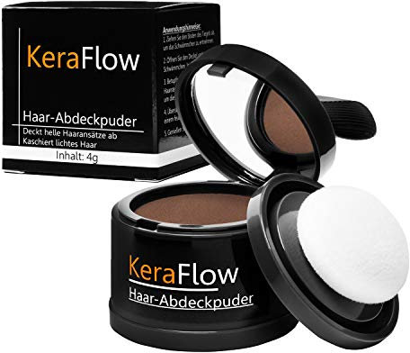 KeraFlow Ansatzpuder, Haar-Concealer Haarverdichtung, Haarpulver gegen grauen Haaransatz und lichte Haare - 4g (Hellbraun)