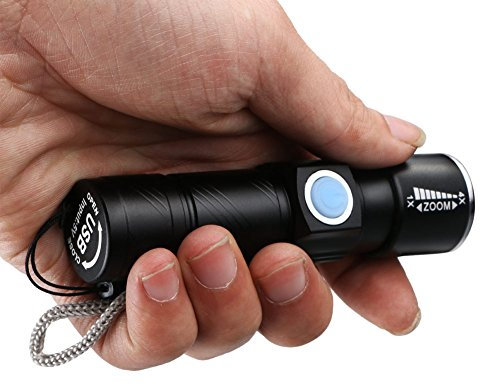 Lampe de poche LED rechargeable par USB, mini lampe de poche super légère, zoom 3 modes de mise au point réglable, lampe de poche pour le sport, l'extérieur, la randonnée, la pêche, le camping