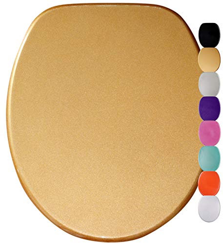 Sanilo Glitzer WC Sitz mit Absenkautomatik, schöner glitzer WC Sitz, hochwertige und stabile Qualität aus Holz (Gold)