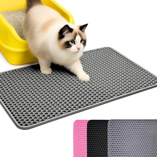 Andalus Brands Large Cat Litter Mat - Waterproof & Urine-Proof Litter Box Mat, Non-Slip Kitty Litter Mats for Floor, Easy to Clean Litter Trapping Design (30 x 24, Grey)