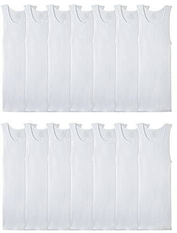 Fruit of the Loom mens Tag-free Tank A-shirt Undershirt, 14 Pack - White, Large US