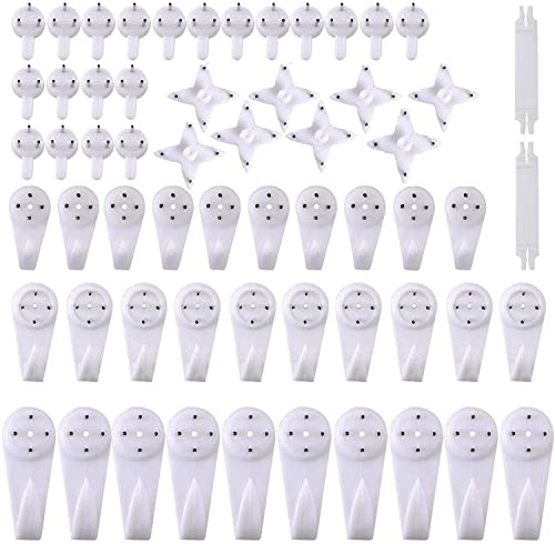 62 Pack Picture Hooks for Hard Wall, Non-Trace Picture Hanging Kit for Picture Photo Frame Hanging, Hardwall Hanger Hook White Picture Hanger Set