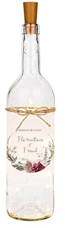 Manufaktur Liebevoll personalisiertes Flaschenlicht - mit Blumen Design - Leuchtflasche zur Hochzeit, Silbernen Hochzeit, Goldenen Hochzeit - perfekt auch als Geldgeschenk (Silberne Hochzeit)