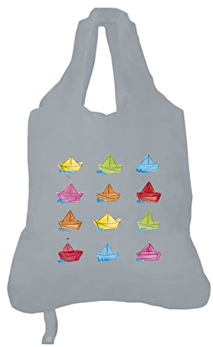 Rannenberg & Friends REB106 | Einkaufsbeutel/Shopper | Motiv: Schiffchen | Maße: 50 x 42 cm - Zusammengerollt: 10 x 4 cm