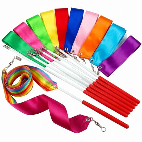 VASANA Nastri da ballo Streamers 12 cm per bambini ritmica ginnastica danzante nastro rotante con bastoni per talent show artistici, ballerini volteggianti per bambini, confezione da 12