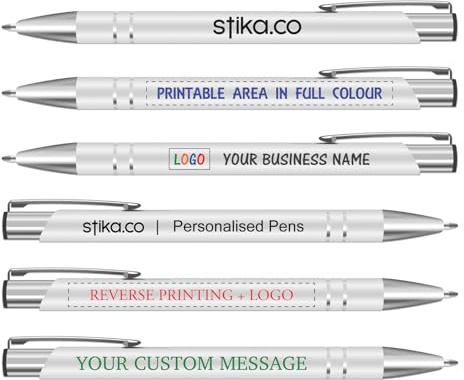 stika.co Penne personalizzabili in metallo, confezione da 20, per aggiungere il logo o il testo a colori, per eventi scolastici, fiere e riunioni con i clienti
