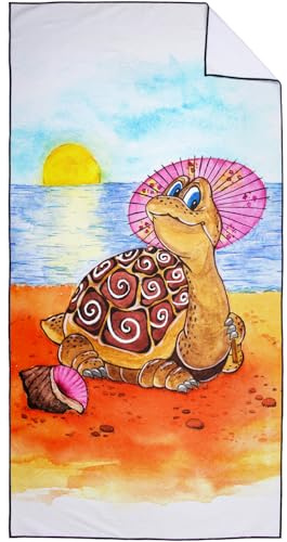 Violetpos Schnell Trocknende und Leichte Strand Handtücher Strandtuch groß 90x180 cm Schnelltrocknendes Mikrofaser Bedrucktes mit Schöne Schildkröte Strand Sonnenuntergang
